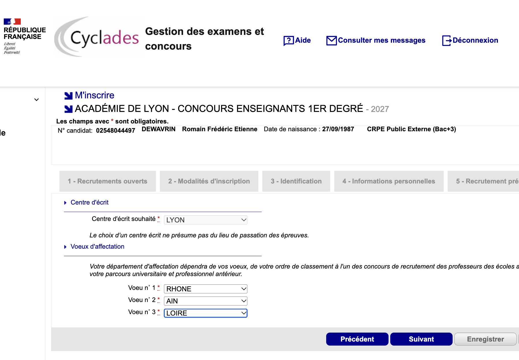 Centre d'écrit et vœux d'affectation sur Cyclades