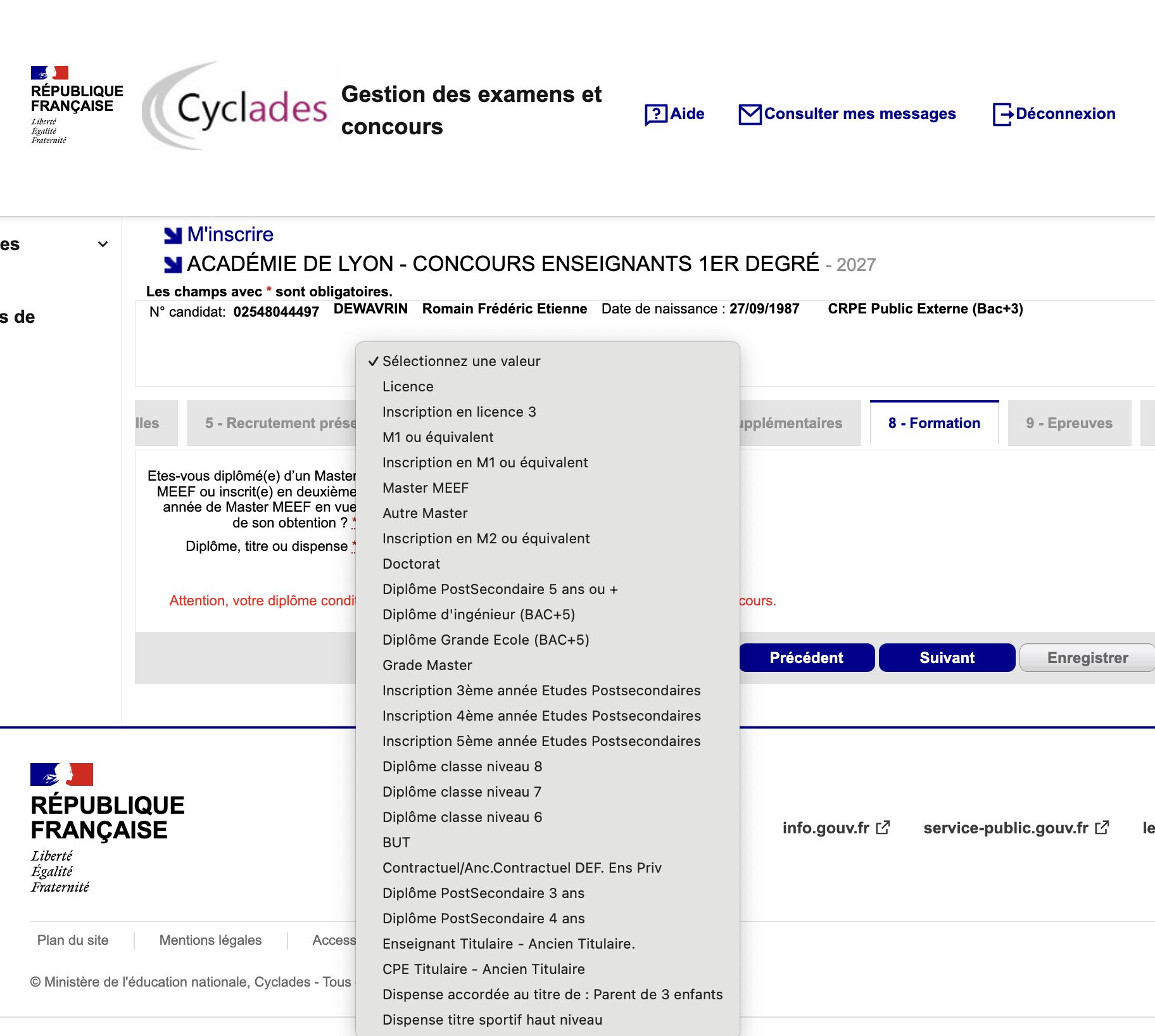 Liste des diplômes et dispenses dans Cyclades
